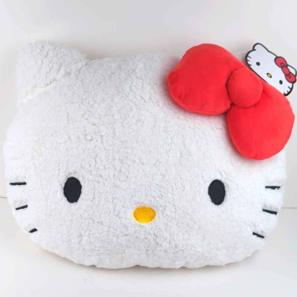 Large Hello Kitty Plush Pillow with Red Bow 16"x12"x6"